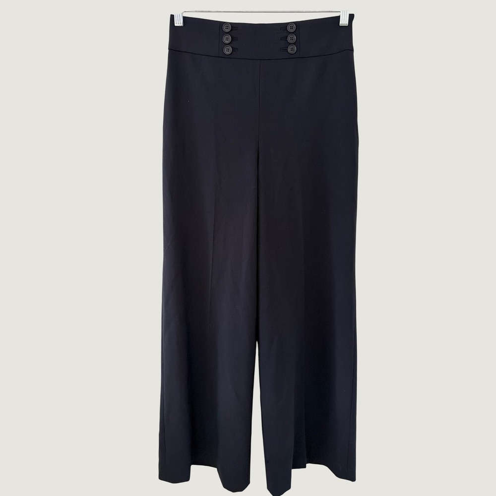 Ann Taylor LOFT Black Wool Blend Sailor Wide Leg Pants High Rise Size 6 NEW